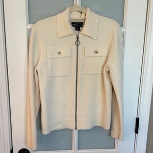 T Tahari Women's Wool Zip up Sweater  in Cream